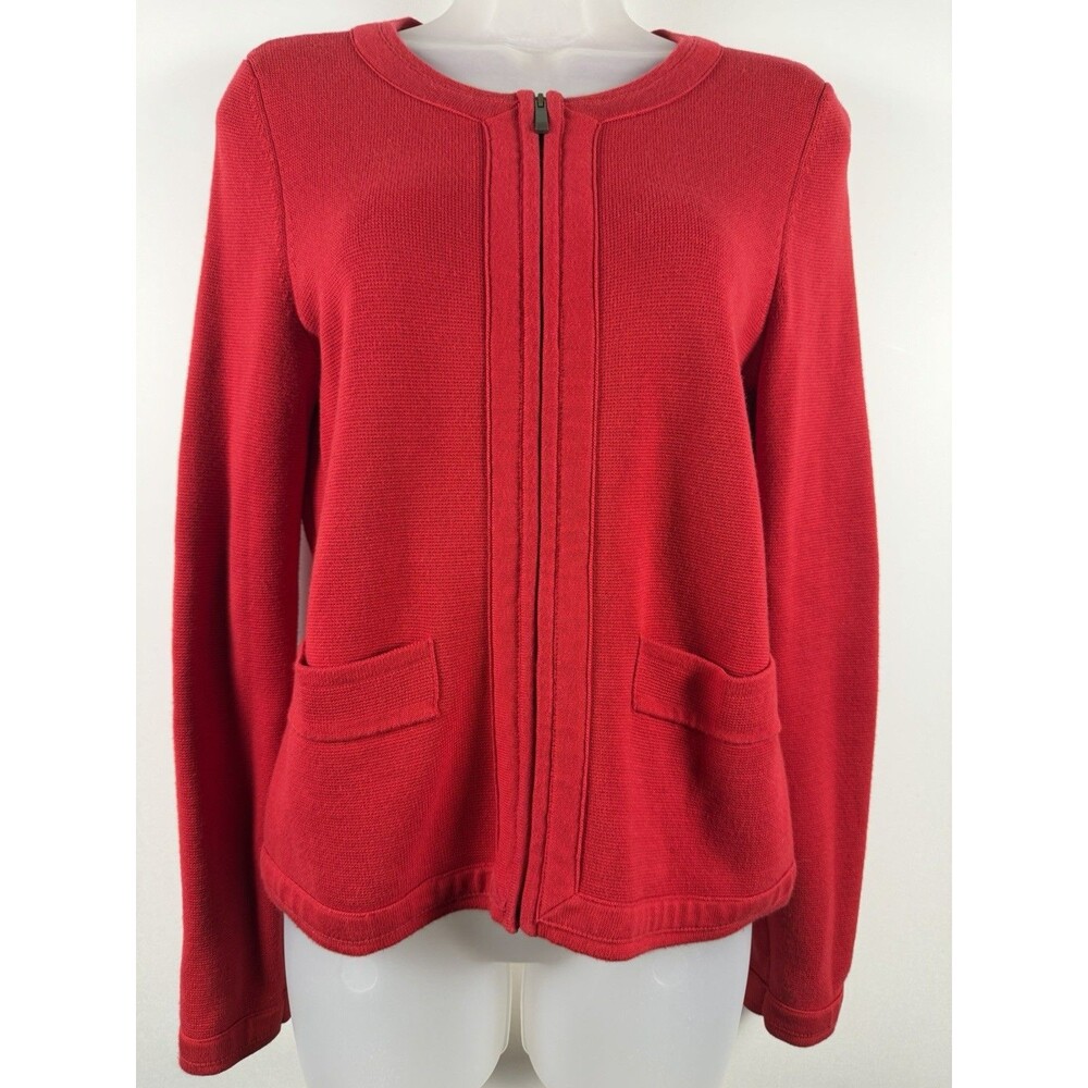 Talbots Zip Up Cardigan Sweater Women’s Size Small Christmas Red Pockets